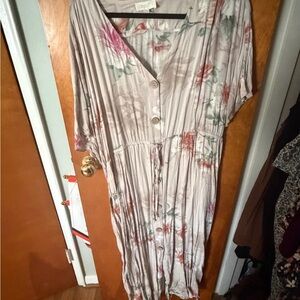 ODDY Cream Maxi Dress with Pink & Green Floral Print